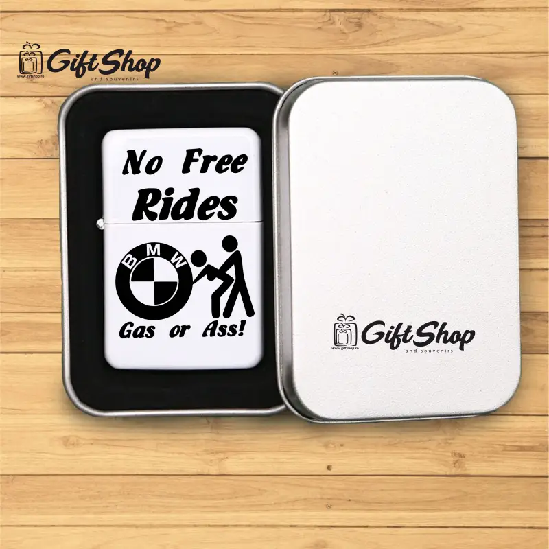 No free rides bmw, bricheta metalica gravata laser cu mesajv